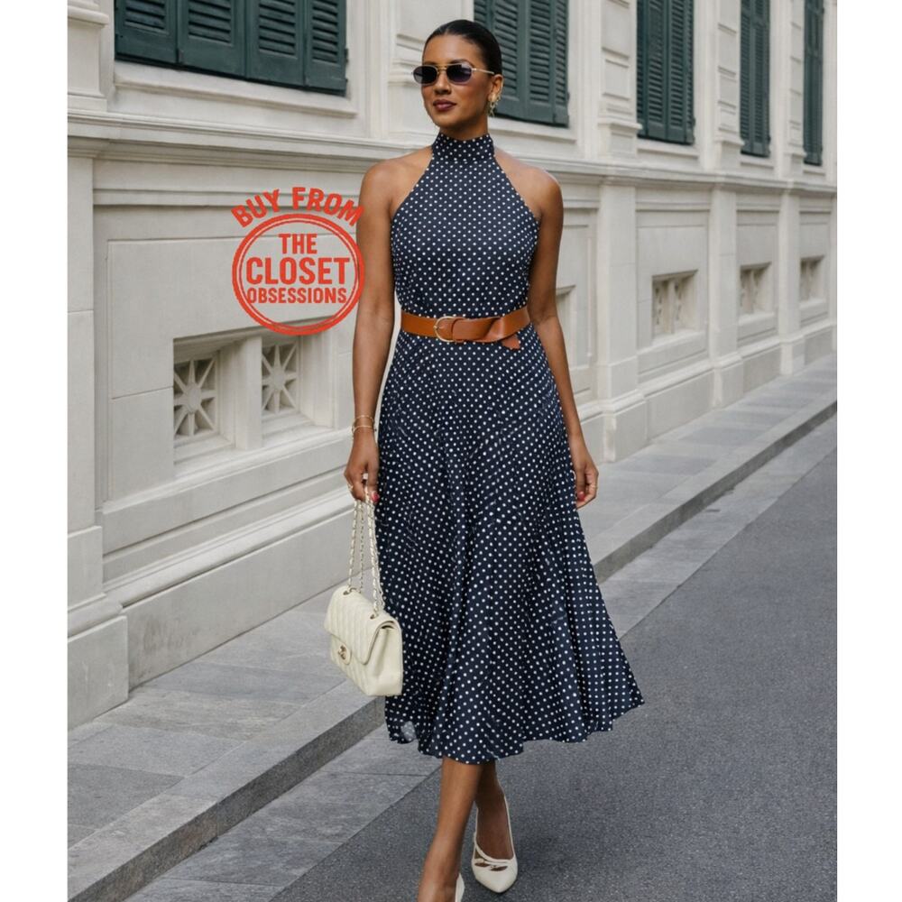 ZARA Belted Pleated Halter Midi Dress NWT - Picture 7 of 16